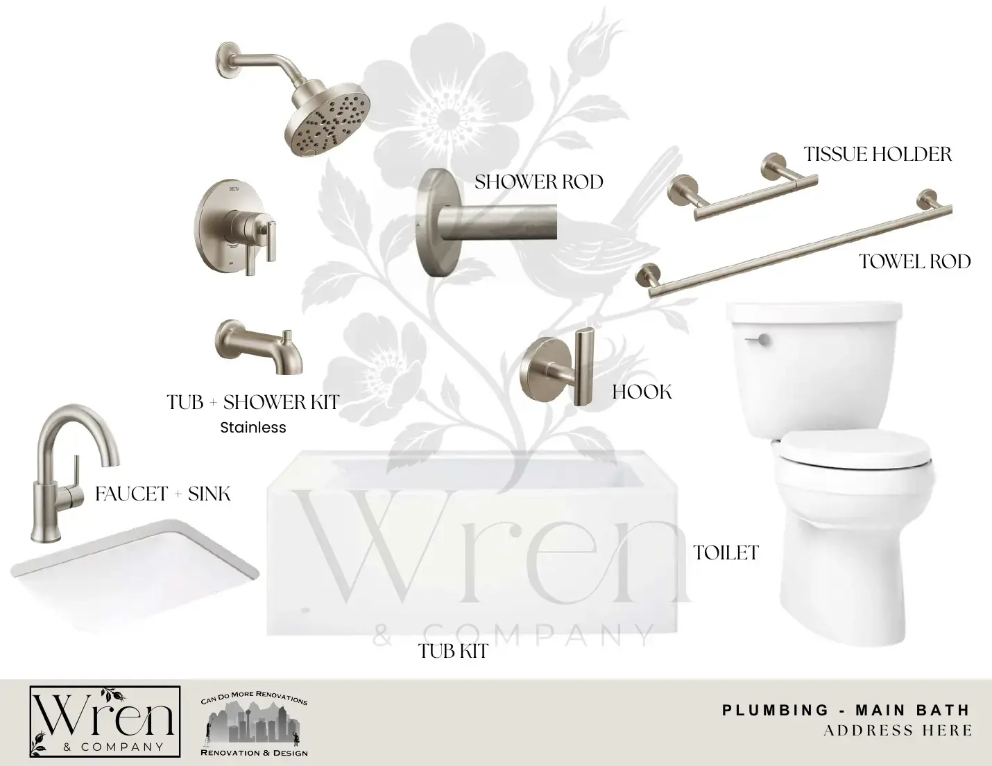 Sample specification page showing main bathroom plumbing fixtures