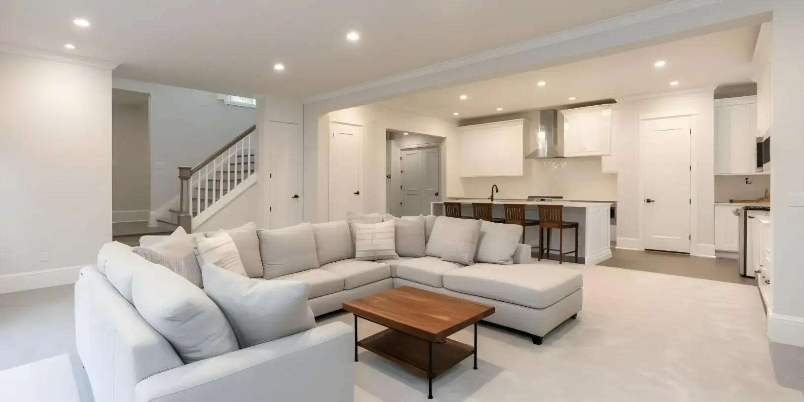 Finished basement family space in Cochrane