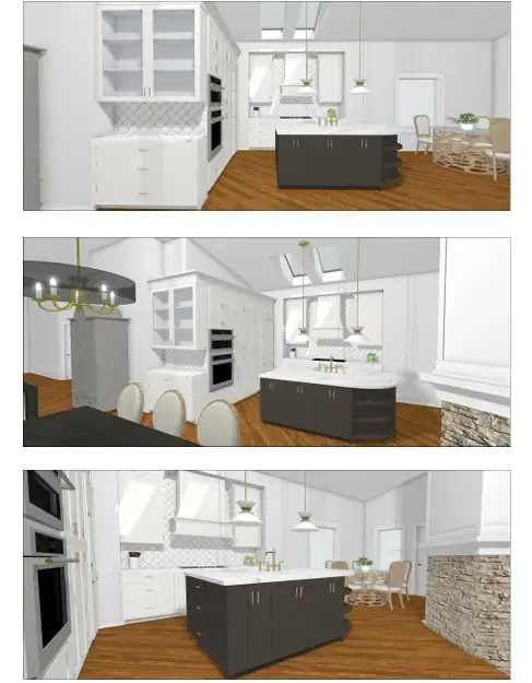 Fordyce kitchen 3D rendering with custom cabinetry and island