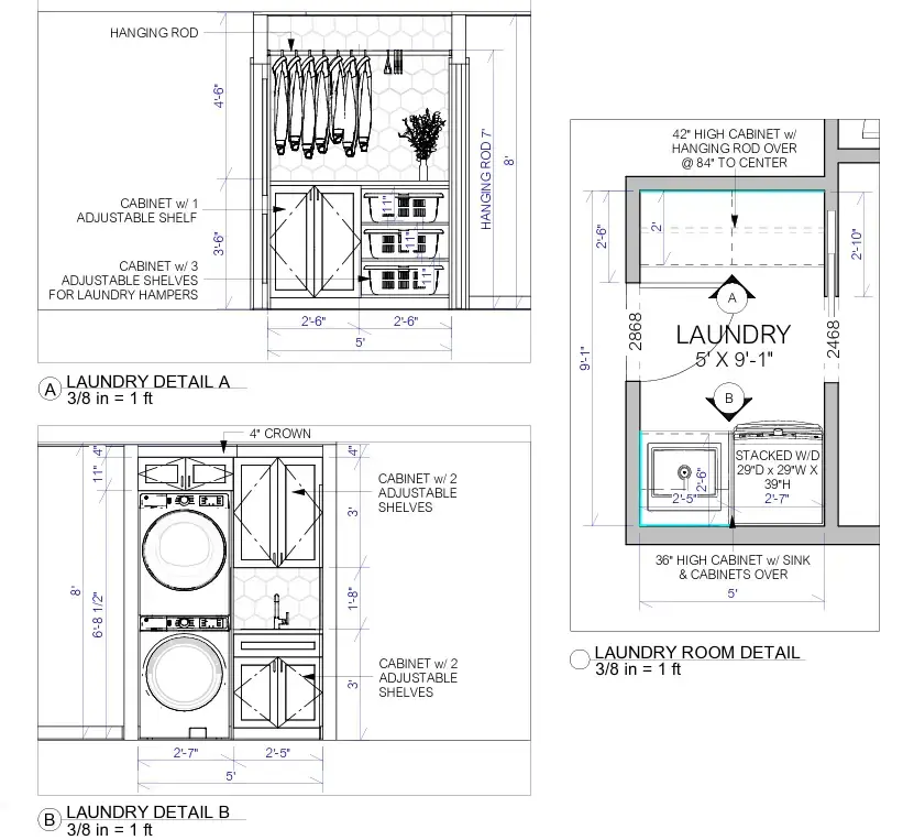 St. Cyr laundry cabinet elevation drawings and specifications